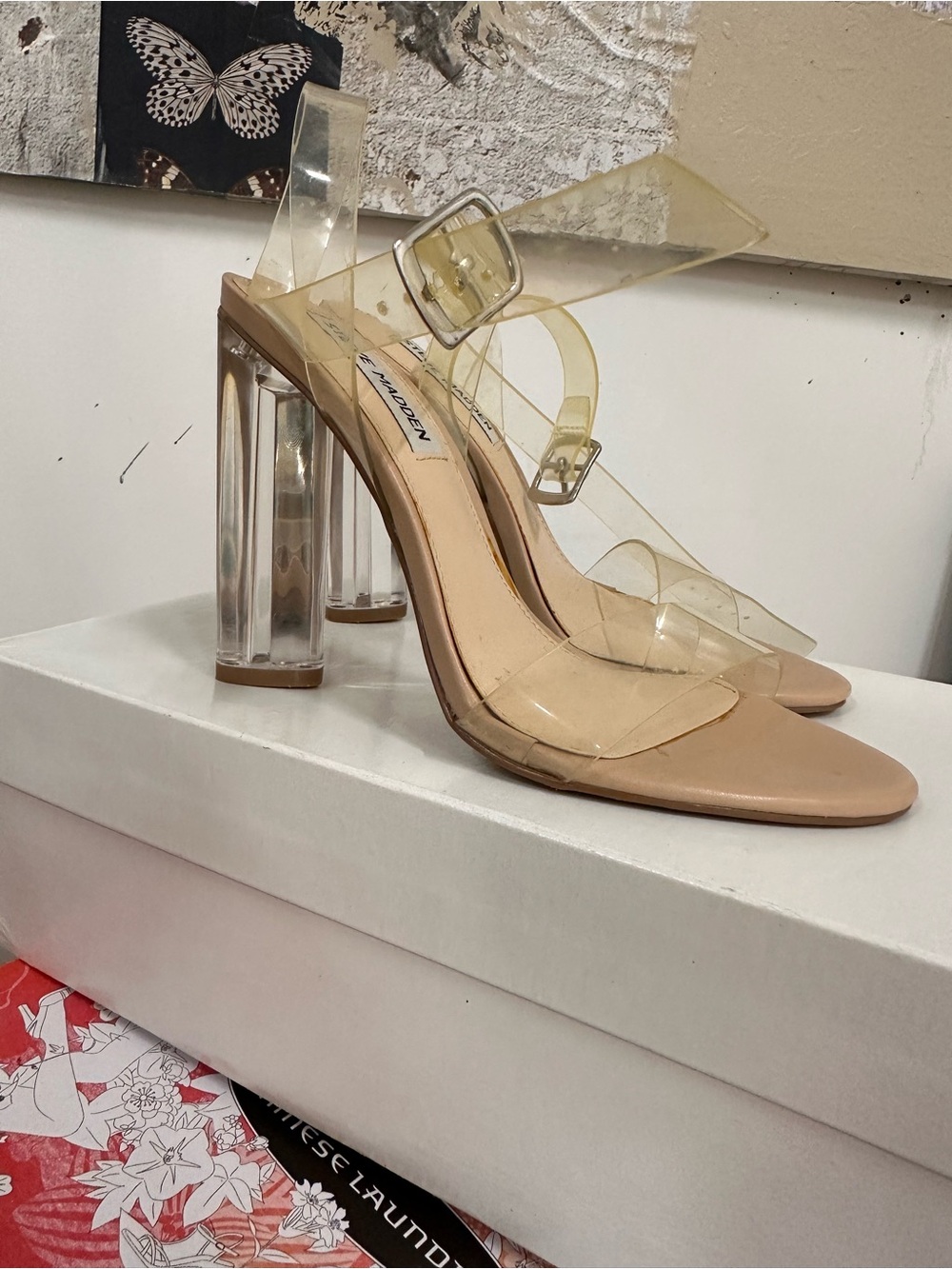 Steve Madden Nude Clear Block Heel Sandals